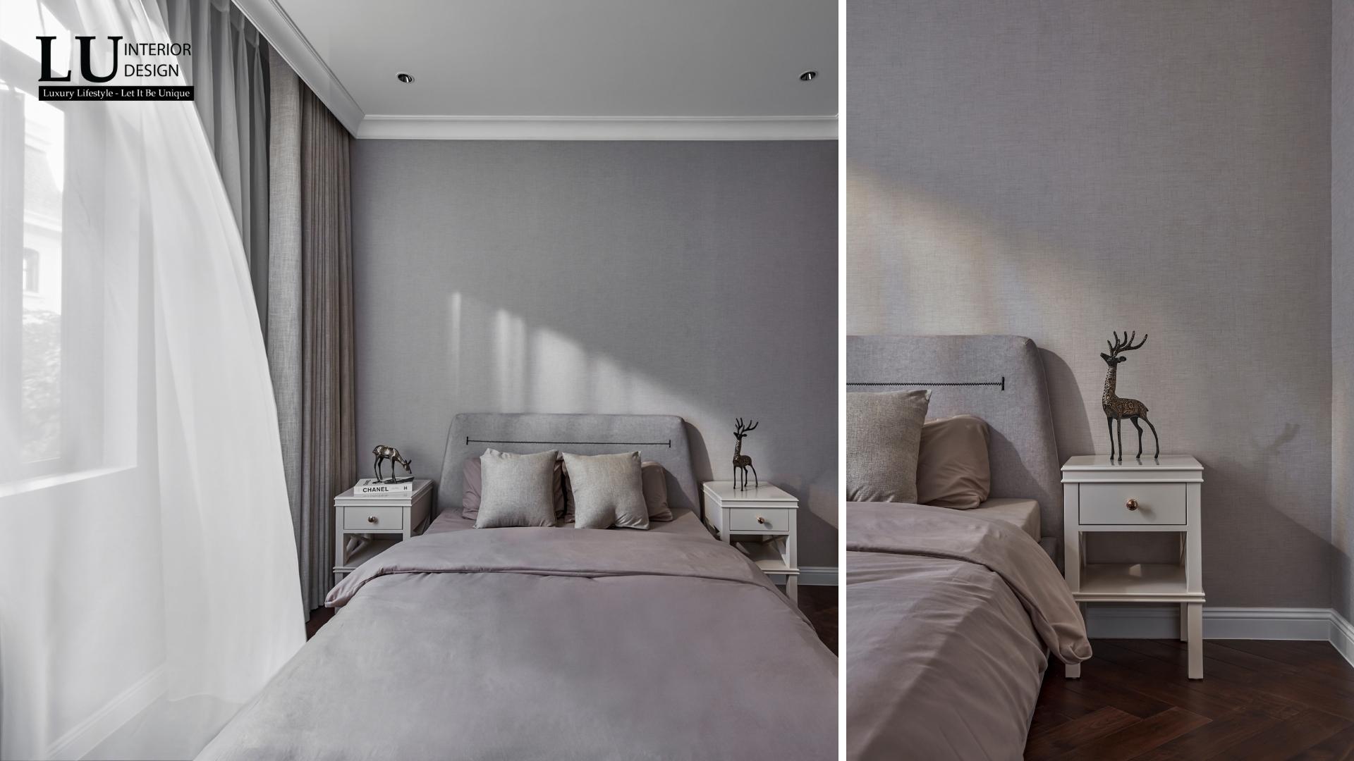 Không gian phòng ngủ nữ tính với gam màu trung tính nhẹ nhàng và đầy chất thơ | Dự án Victoria Village - LU Design.