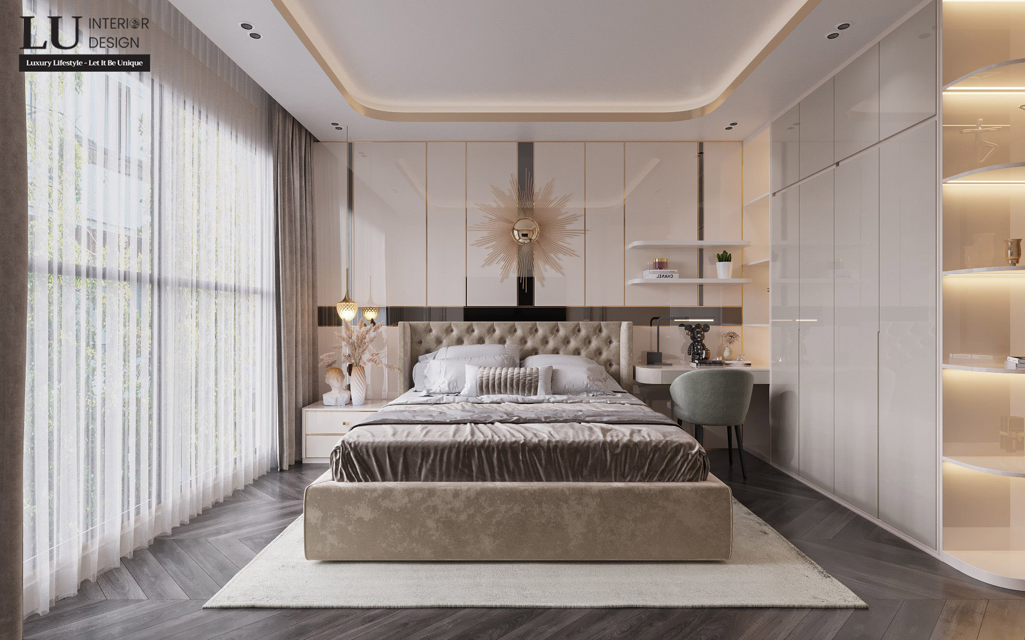 Thiết kế phòng ngủ trang nhã với màu sắc tinh khôi, nội thất sang trọng | Nhà phố Tân phú - LU Design.