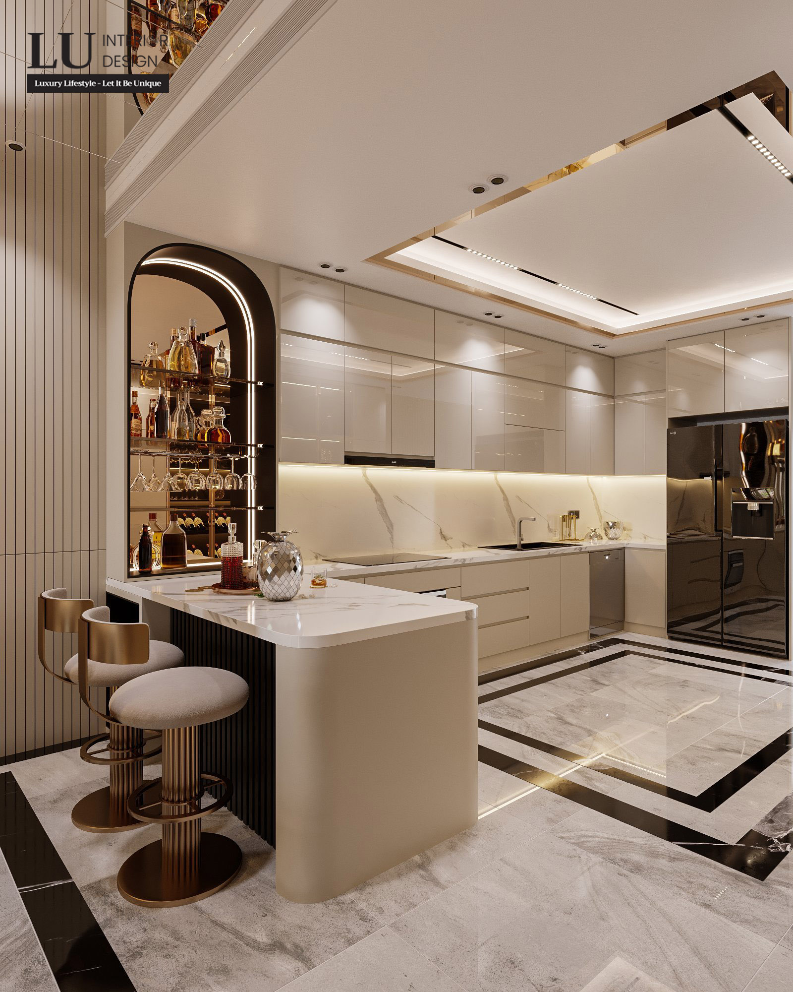 Tủ lạnh, bồn rửa, bếp nấu được bài trí theo quy tắc tam giác | Dự nhà phố Tân Phú - LU Design.