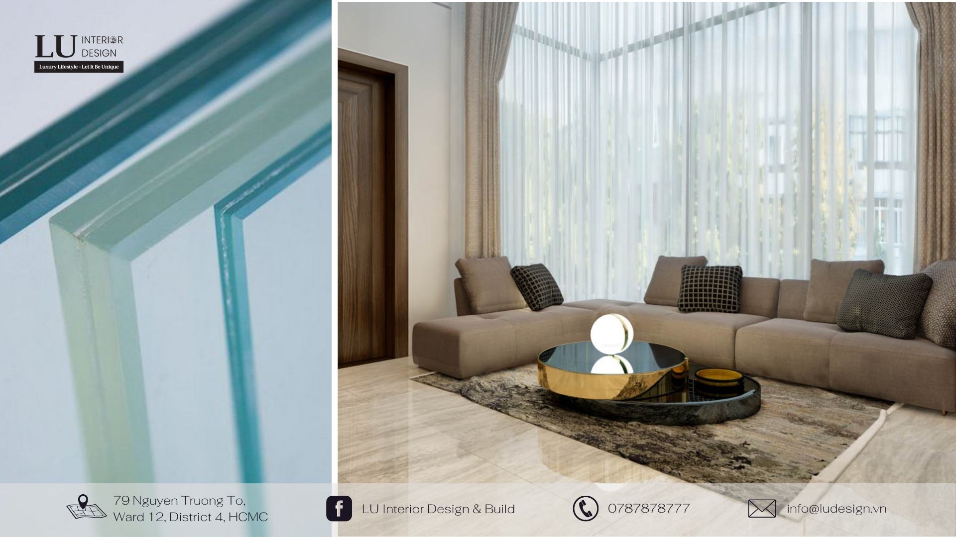 Mặt bàn của phòng khách được làm bằng kính | Dự án biệt thự Lucasta Khang Điền - LU Design thực hiện. 
