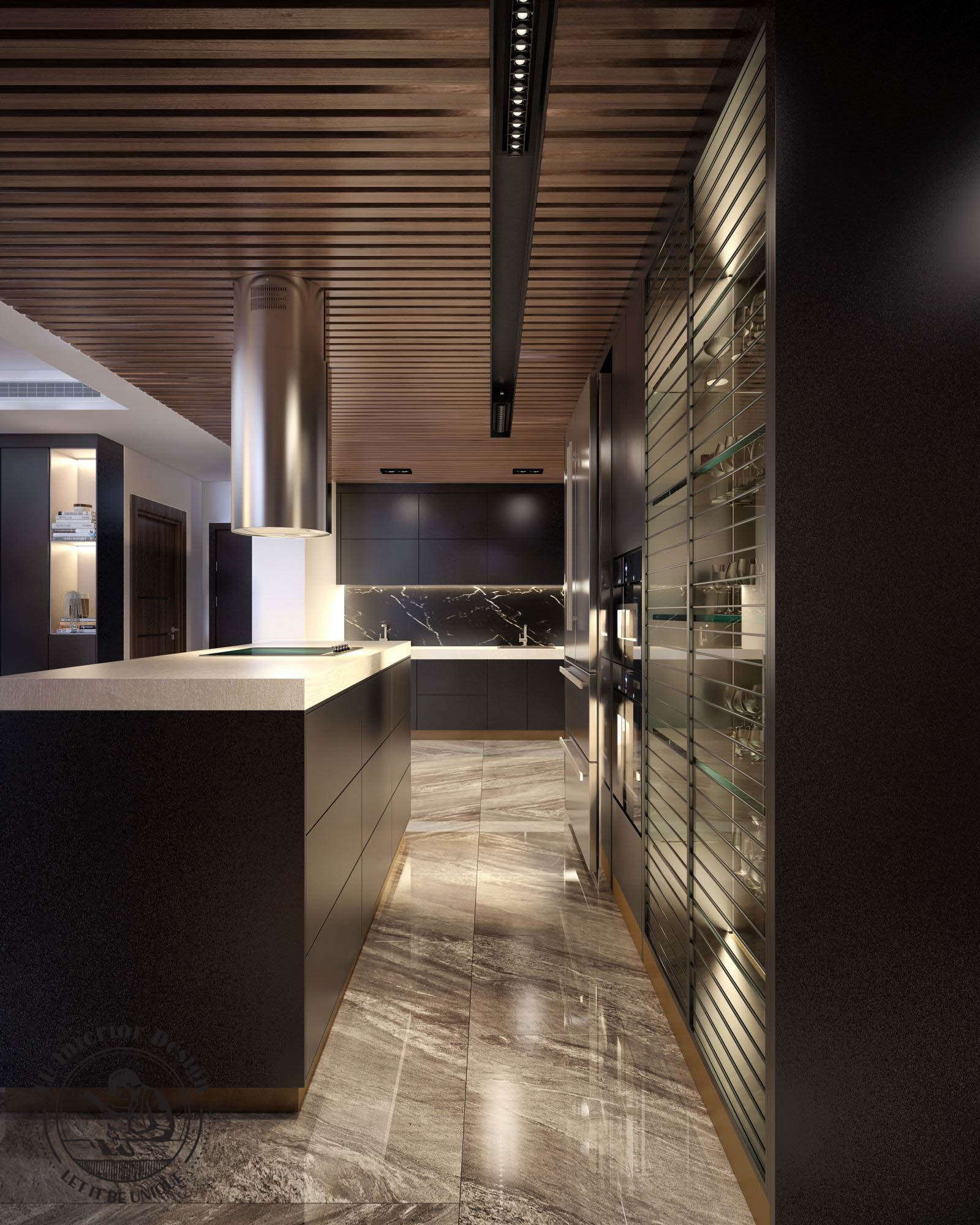Thiết kế nội thất phòng bếp với gam màu đen huyền bí, dễ dàng vệ sinh | Dự án căn hộ cao cấp Saigon Pearl.