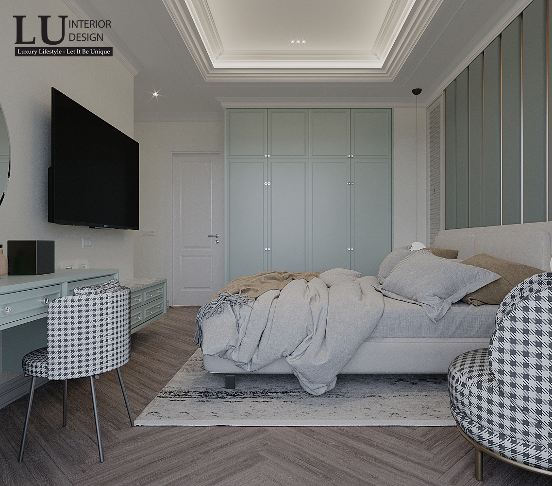 Các luồng ánh sáng cùng nội thất màu xanh mint tạo nên sự thanh lịch và thư giãn cho không gian. Ảnh: LU Design