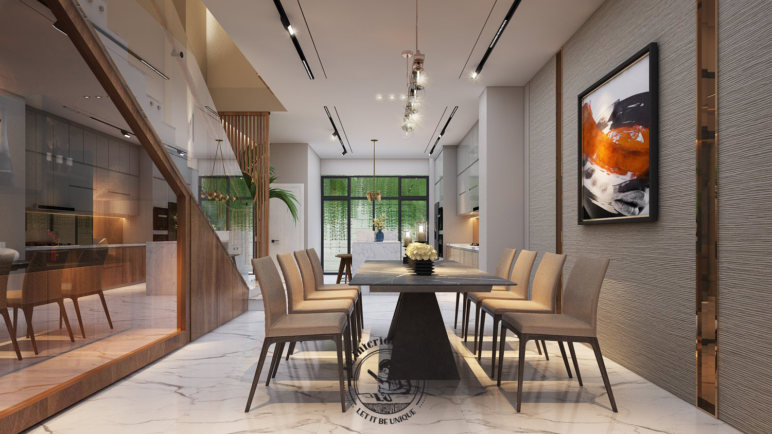 Nội thất phòng ăn hiện đại được thiết kế với đường nét gọn gàng, sạch sẽ | Dự án nhà phố Townhouse Vũng Tàu - LU Design thực hiện.