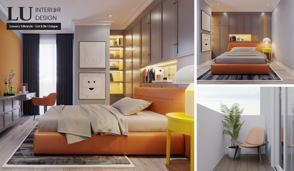 Mẫu thiết kế phòng ngủ đẹp cho bé với gam màu cam - vàng kích thích khả năng sáng tạo của trẻ| Dự án căn hộ cao cấp Quận 3.