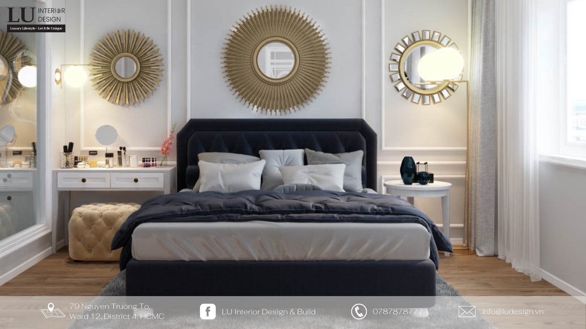 Phòng ngủ master view của nhà phố Quảng Ninh | LU Design thực hiện.  