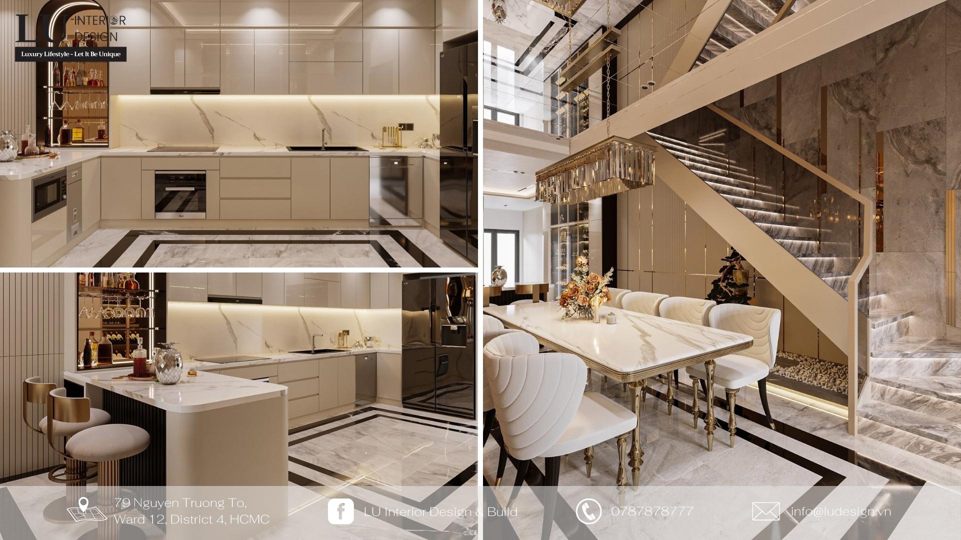 Thiết kế nội thất phòng bếp Modern Classic sang trọng - tinh tế  | Dự án nhà phố Tân Phú - LU Design thực hiện.