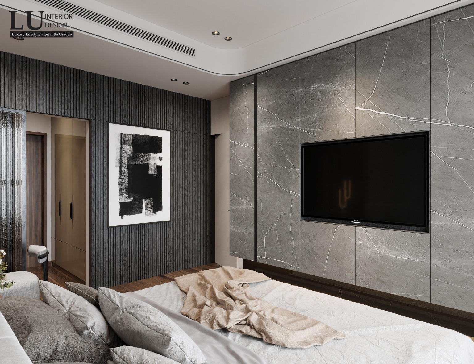 Thiết kế phòng ngủ tối giản nhưng vẫn đảm bảo đầy đủ tiện nghi và sang trọng | Dự án căn hộ The Marq - LU Design thực hiện.
