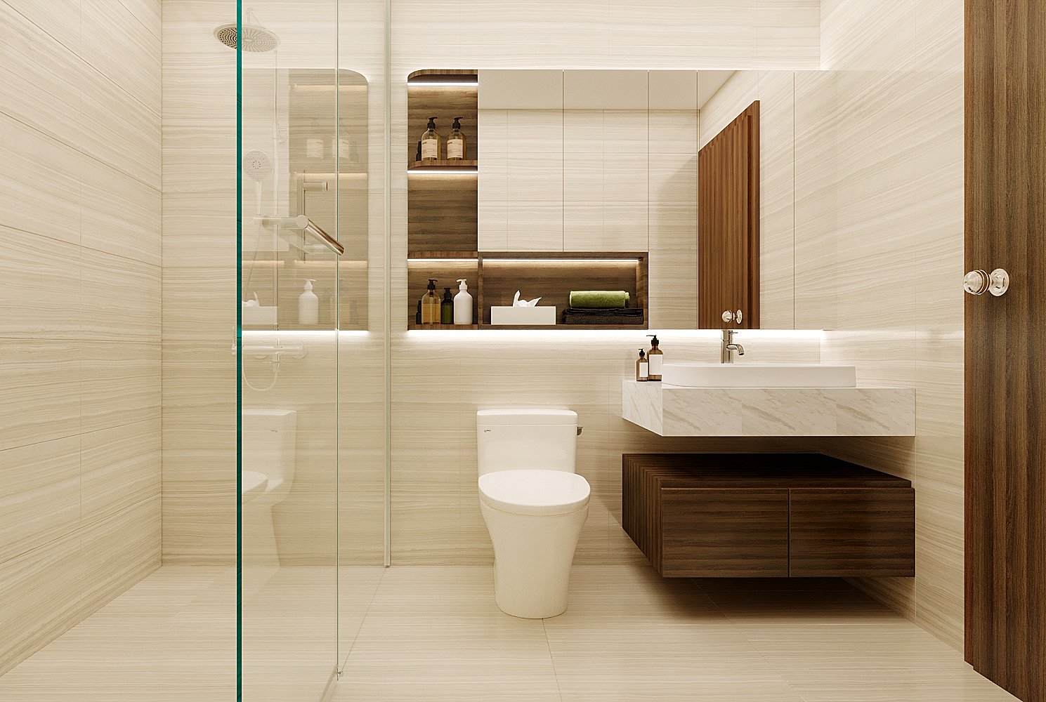 Sự kết hợp “huyền bí” của hình học với phòng tắm | Dự án căn hộ Saigon Royal - LU Design thực hiện.