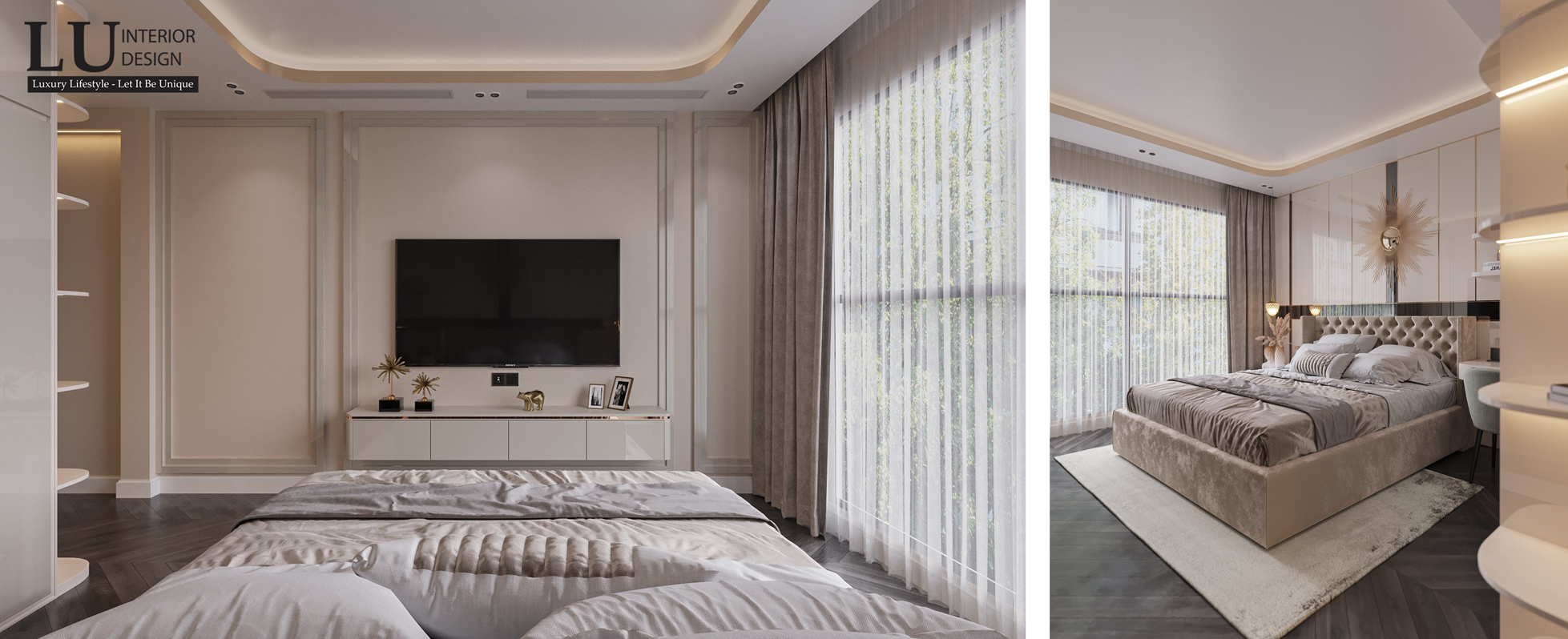 Thiết kế nội thất phòng ngủ nhà phố Tân Phú phong cách Tân cổ điển hiện đại.