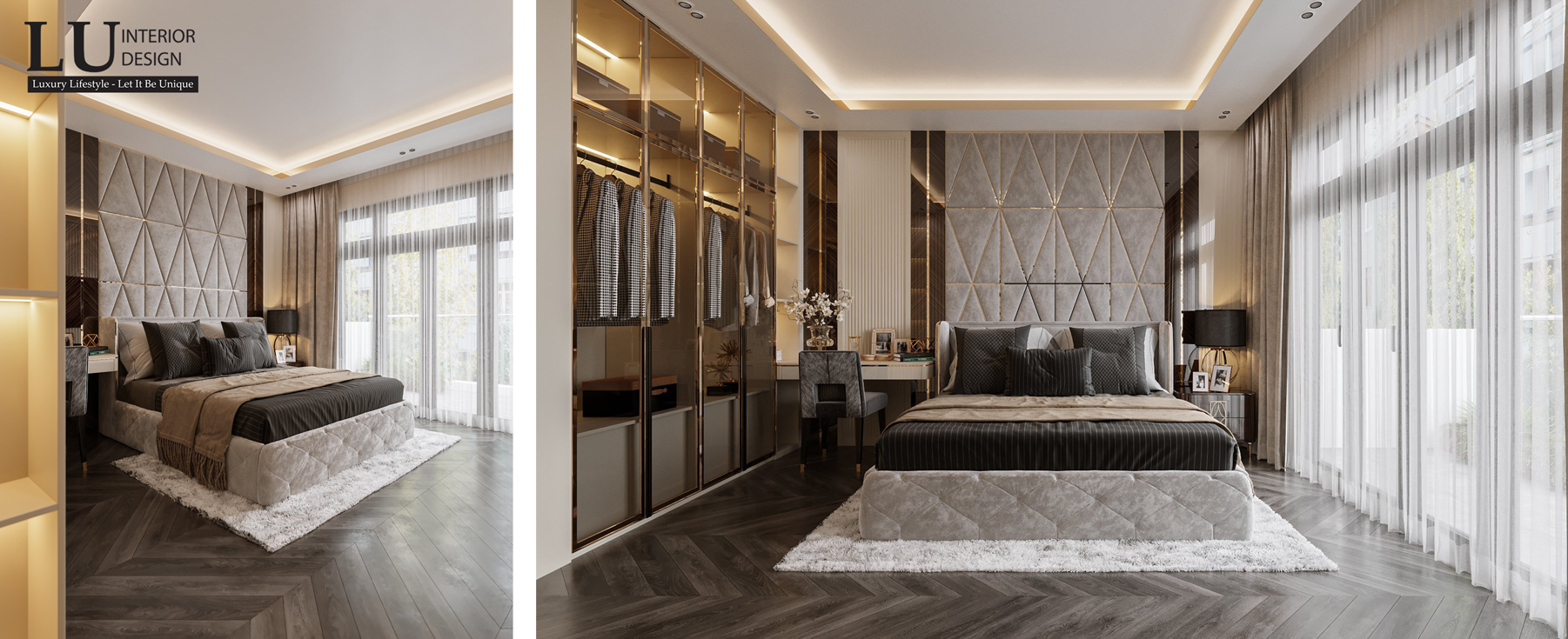 Phòng ngủ với gam màu trung tính sang trọng theo phong cách Modern Classic | Nhà phố Tân phú - LU Design.