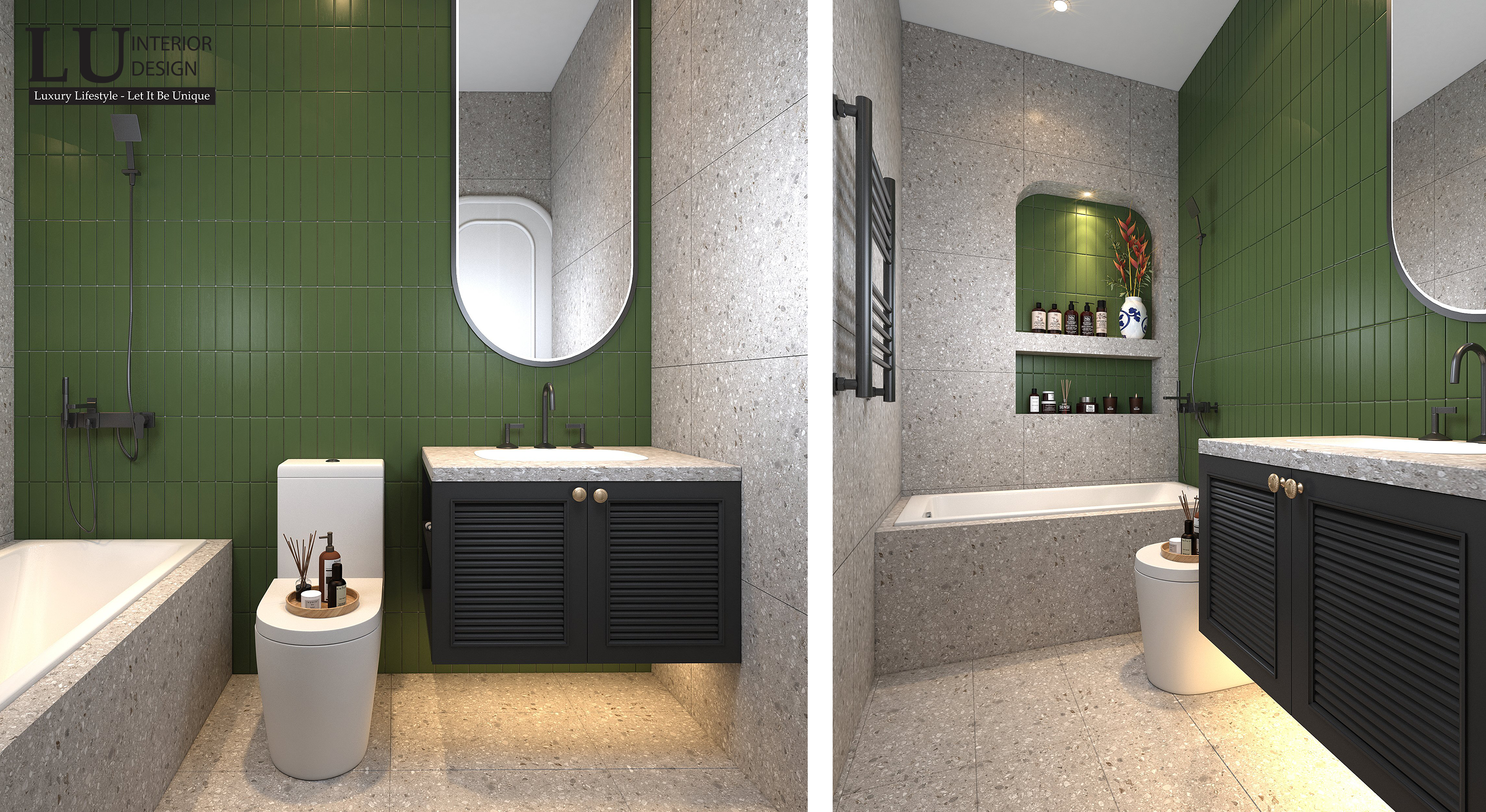 Không gian phòng tắm giản dị nhưng đầy tinh tế, đáp ứng đầy đủ nhu cầu của chủ nhân. Ảnh: LU Design