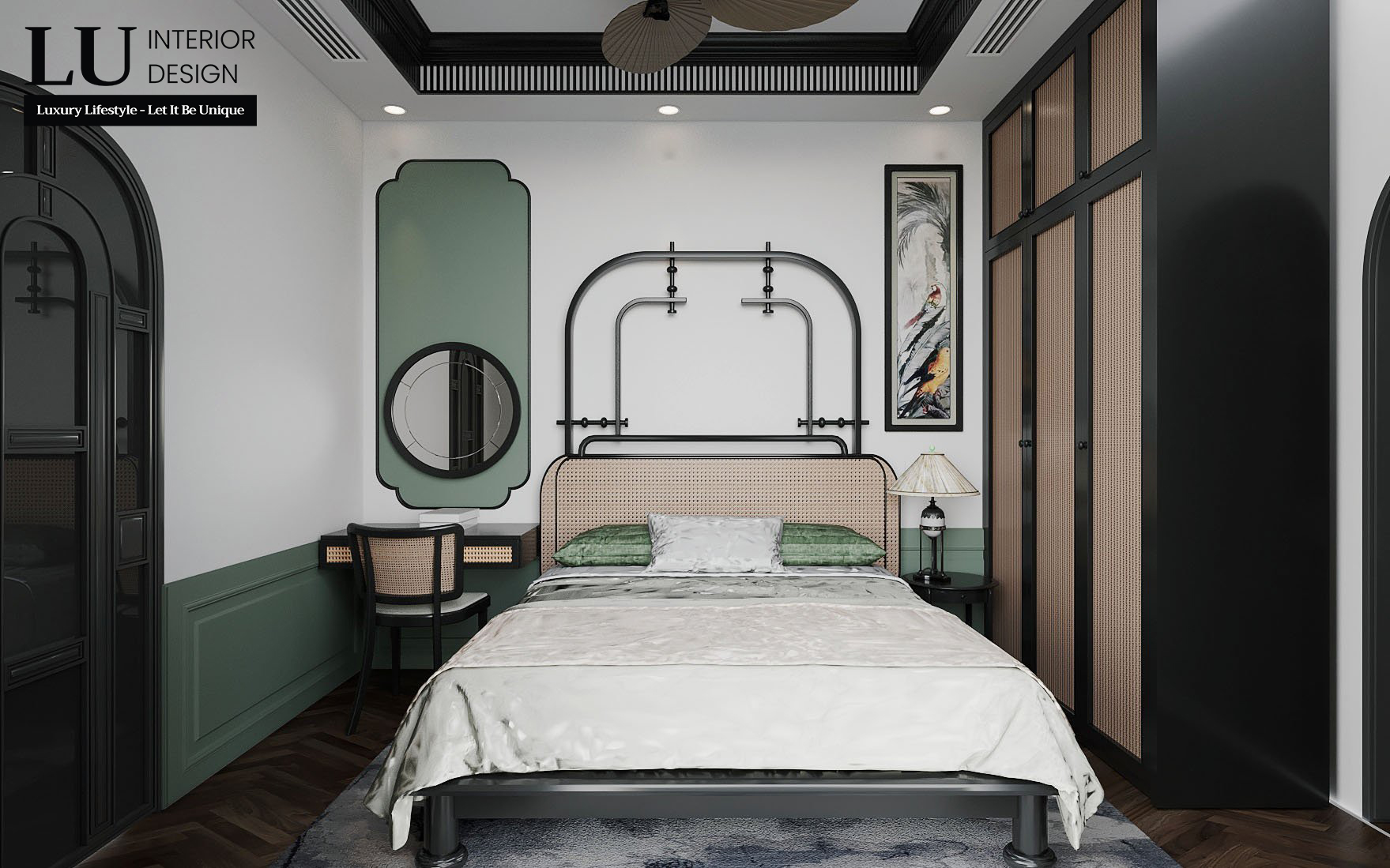 Phòng ngủ Master đơn giản và tinh tế, bố trí đồ nội thất dễ dàng ứng dụng trong thực tế mà không khiến không gian trở nên nặng nề. Ảnh: LU Design