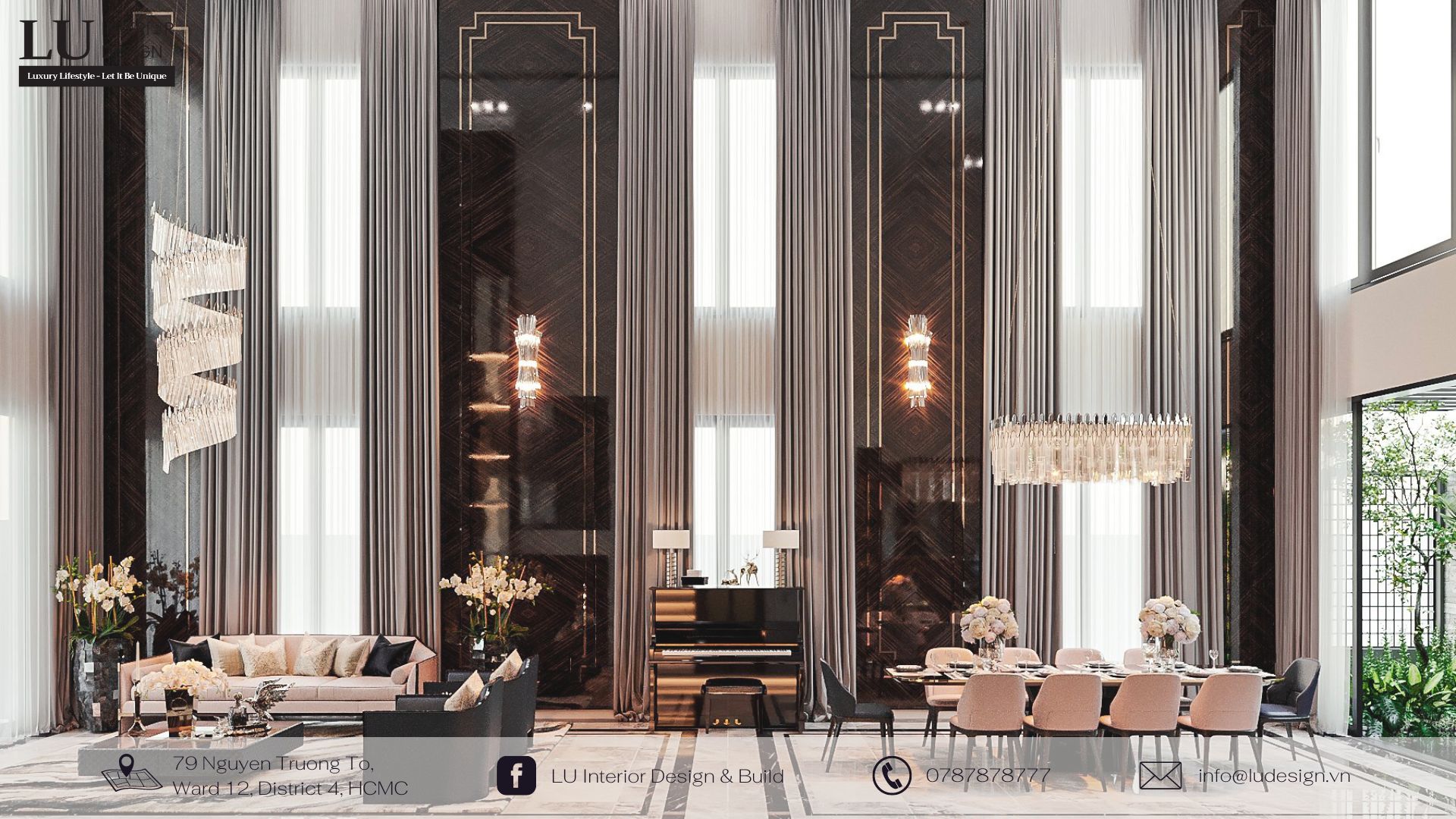 Thiết kế nội thất biệt thự cao cấp với phòng khách kết hợp cùng không gian ăn uống | Dự án biệt thự Tân Phú - LU Design thực hiện. 