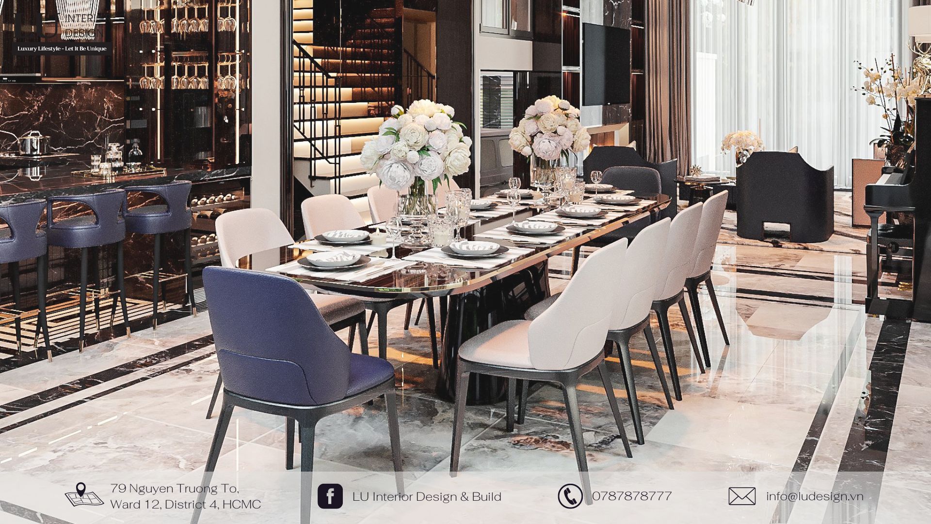Không gian ăn uống với các nội thất vừa cổ kính vừa hiện đại | Dự án biệt thự Tân Phú - LU Design thực hiện. 