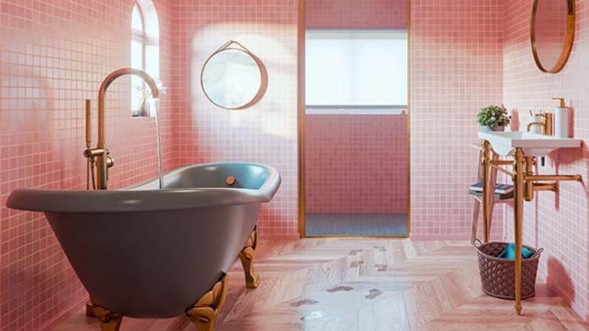 Thiết kế phòng tắm cùng màu hồng | Nguồn: Internet.