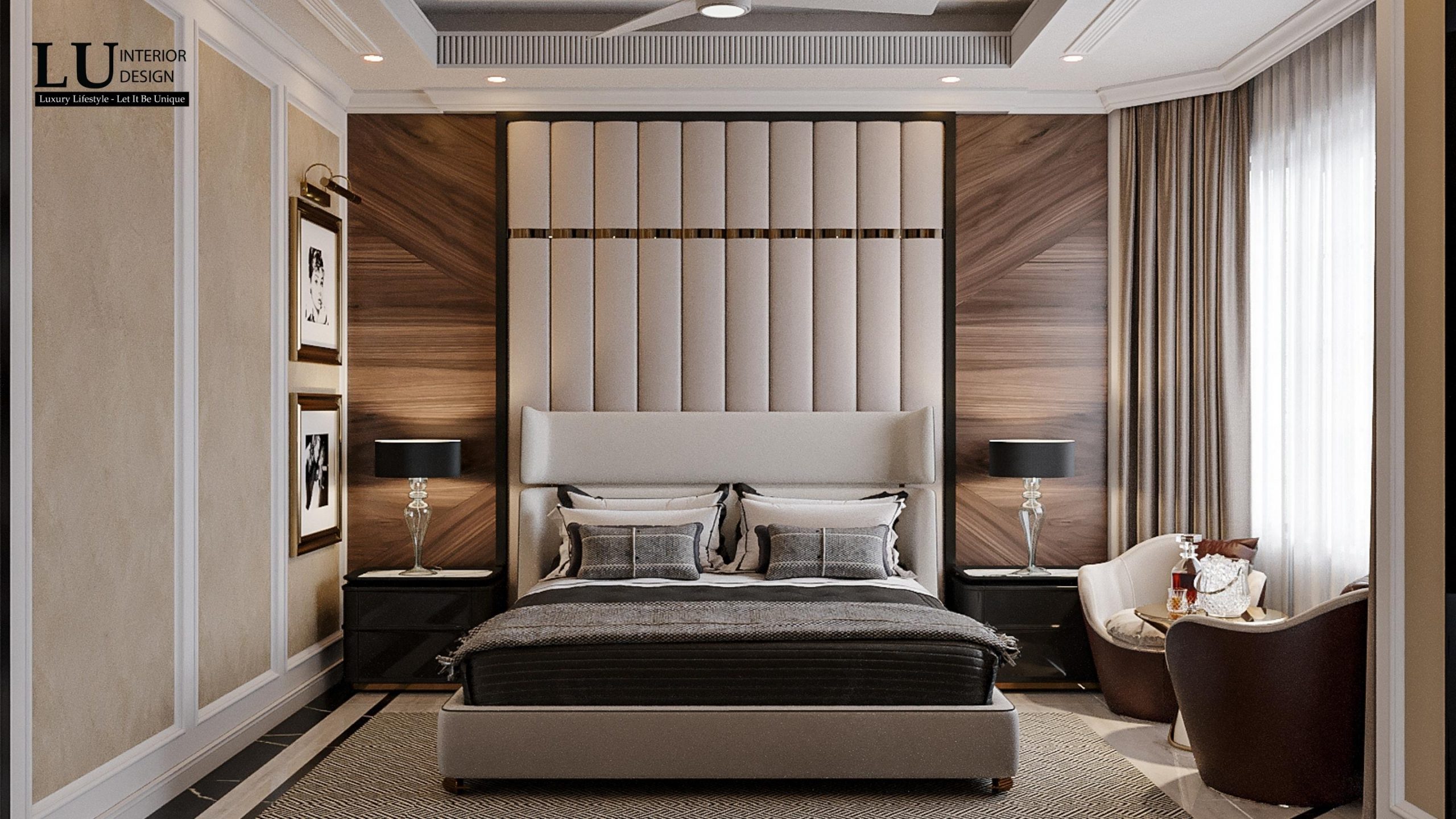 Thành giường được thiết kế với dáng đứng hình chữ nhật, bo tròn các góc tạo sự mềm mại, dễ chịu | Dự án Villa Quận 9 - LU Design thực hiện