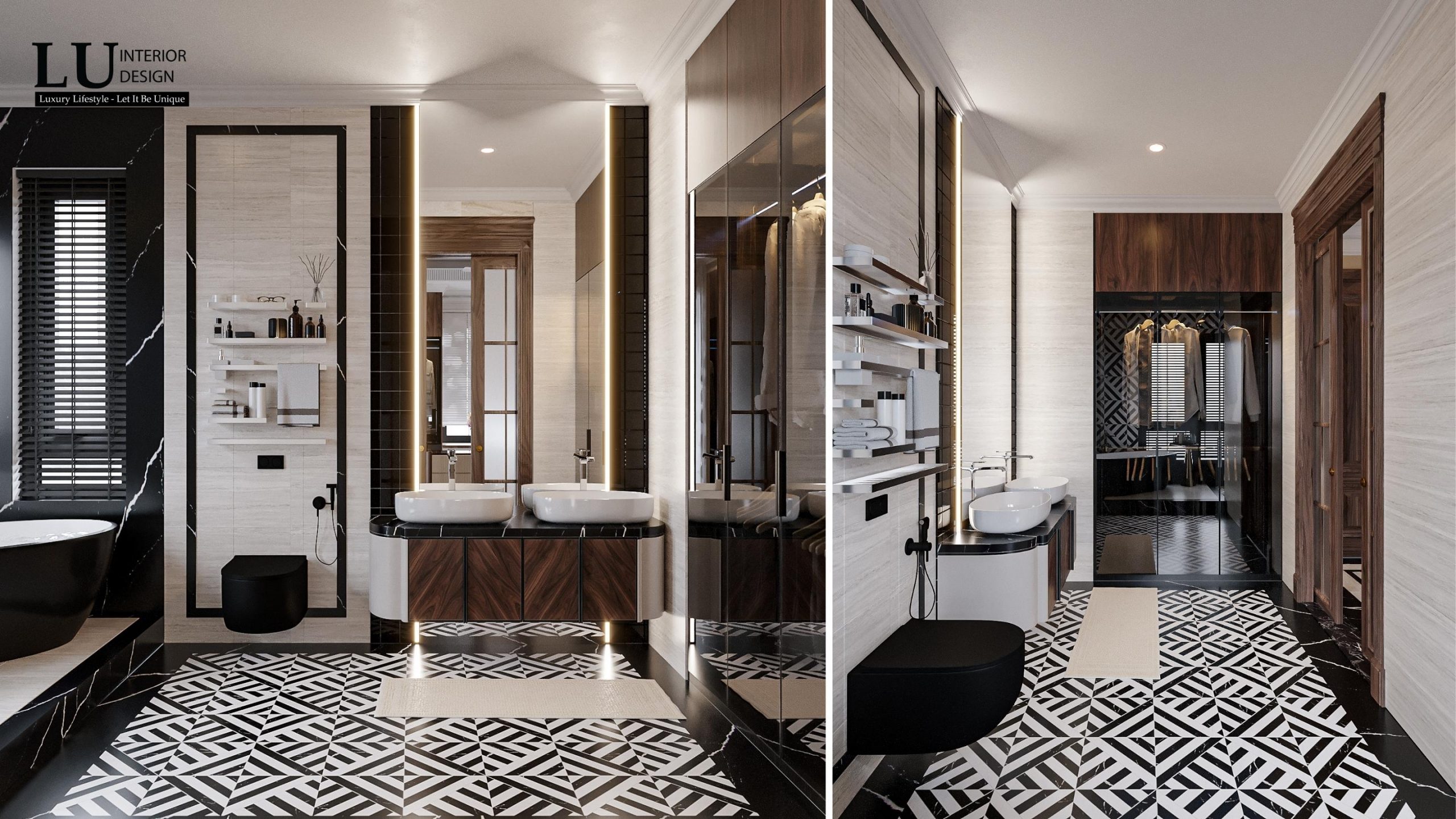 Tone đen trắng, điểm xuyết màu gỗ tạo sự sang trọng, nội thất bố trí khoa học, thuận tiện cho việc sử dụng phòng chức năng | Dự án Villa Quận 9 - LU Design thực hiện