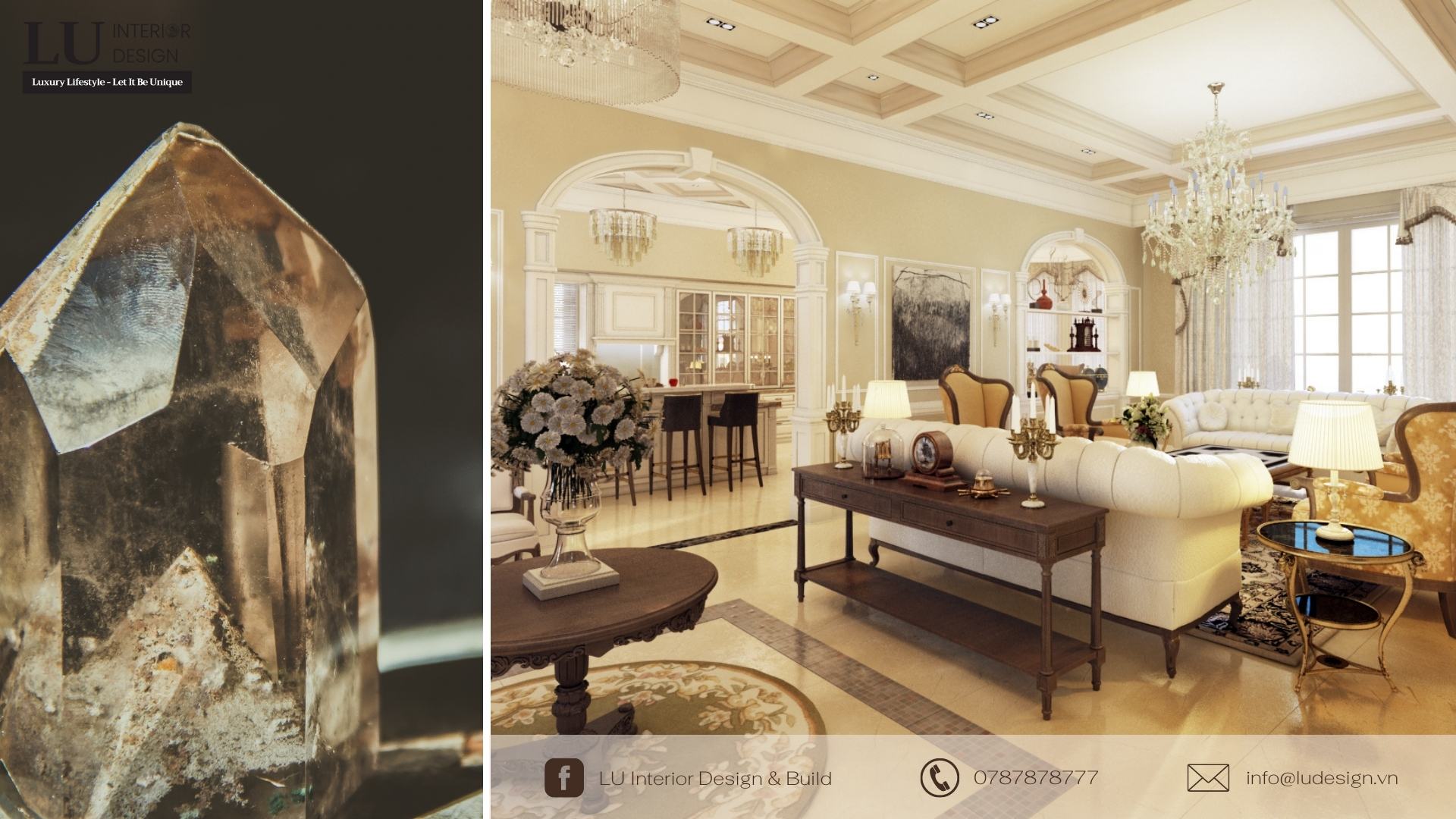 Đèn chùm pha lê - nét đặc trưng của thiết kế đậm chất cổ điển | Dự án Villa Chateau Phú Mỹ Hưng - LU Design thực hiện.