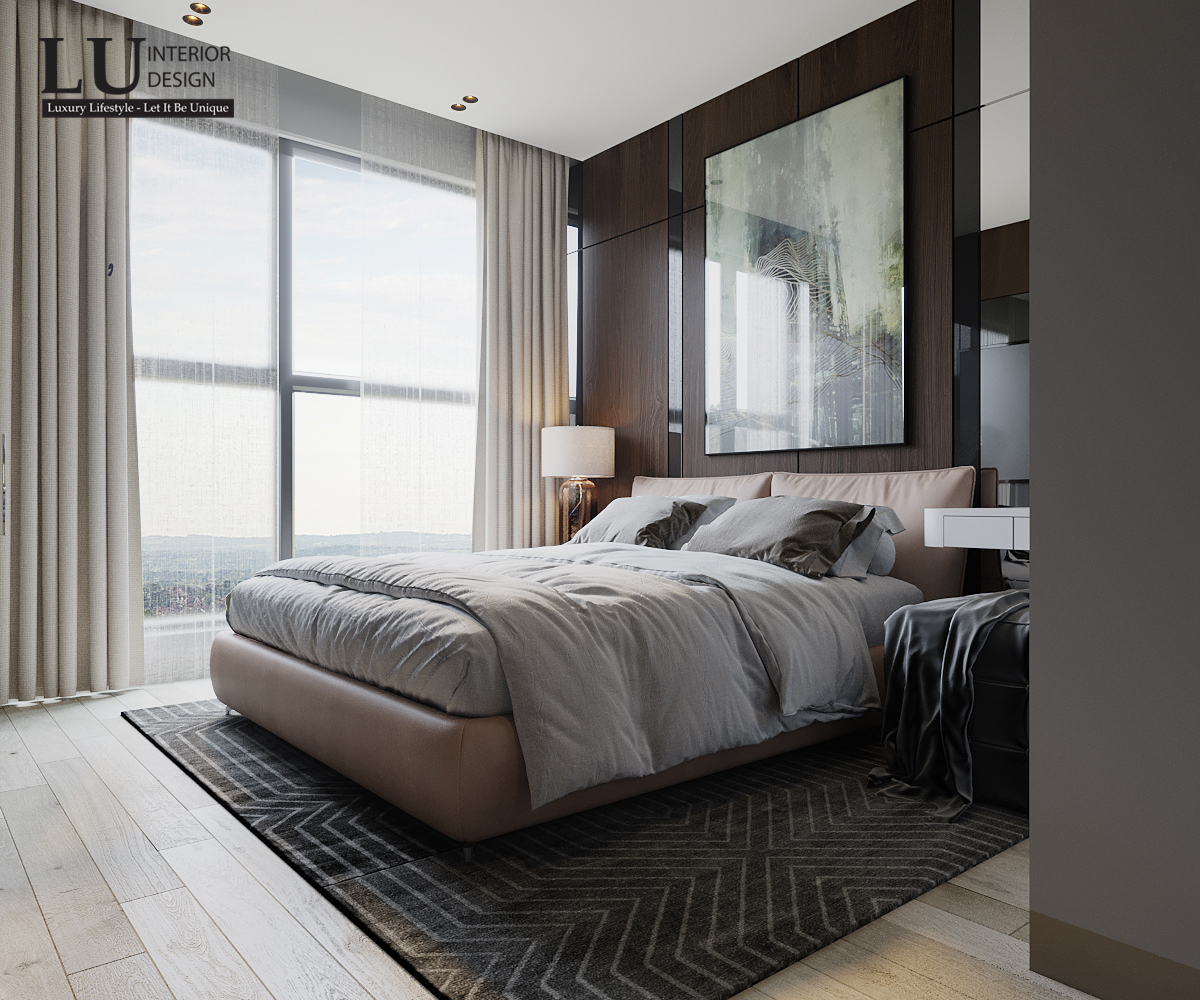 Thiết kế phòng ngủ đẹp thanh lịch, trang nhã với nội thất đậm chất hiện đại. Ảnh: Căn hộ Thảo Điền - LU Design