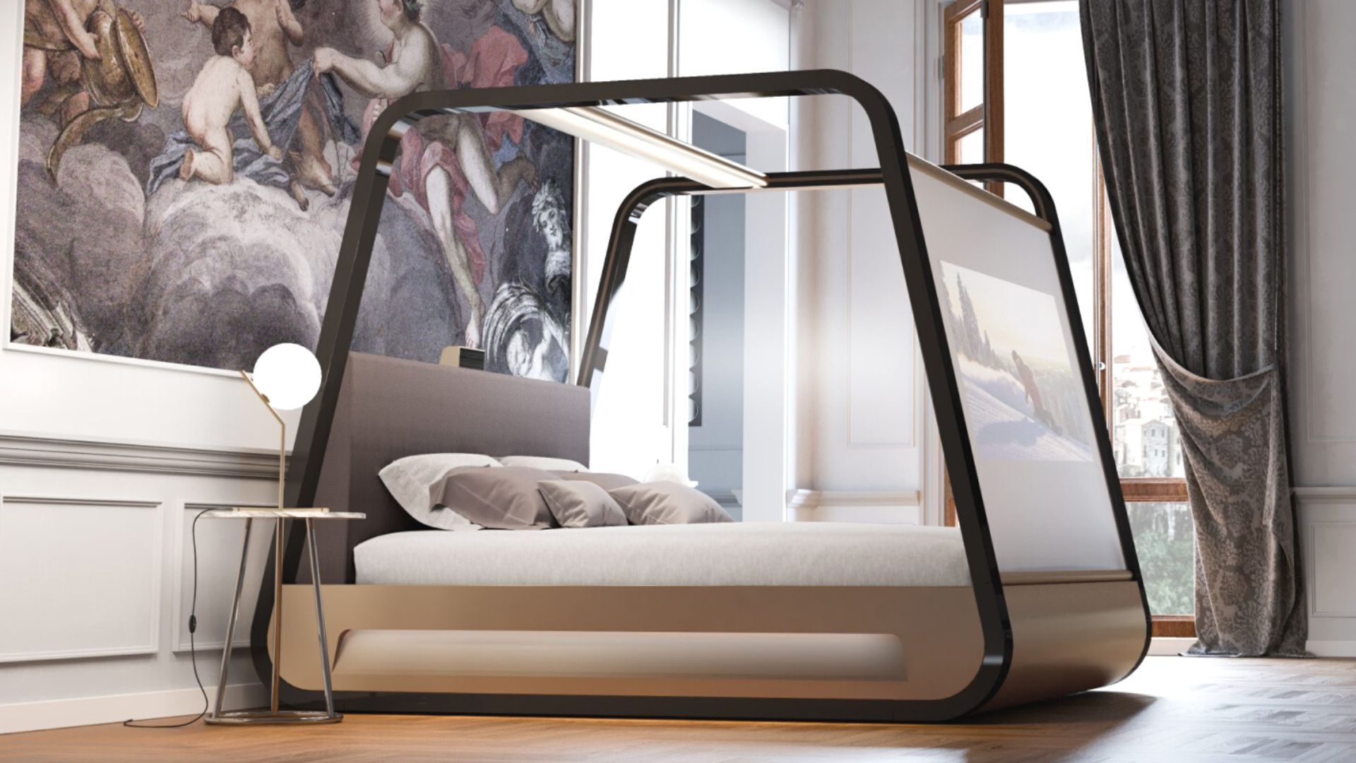 Giường ngủ kết hợp cùng công nghệ hiện đại theo phong cách Hitech | Nguồn: Hi Interior.