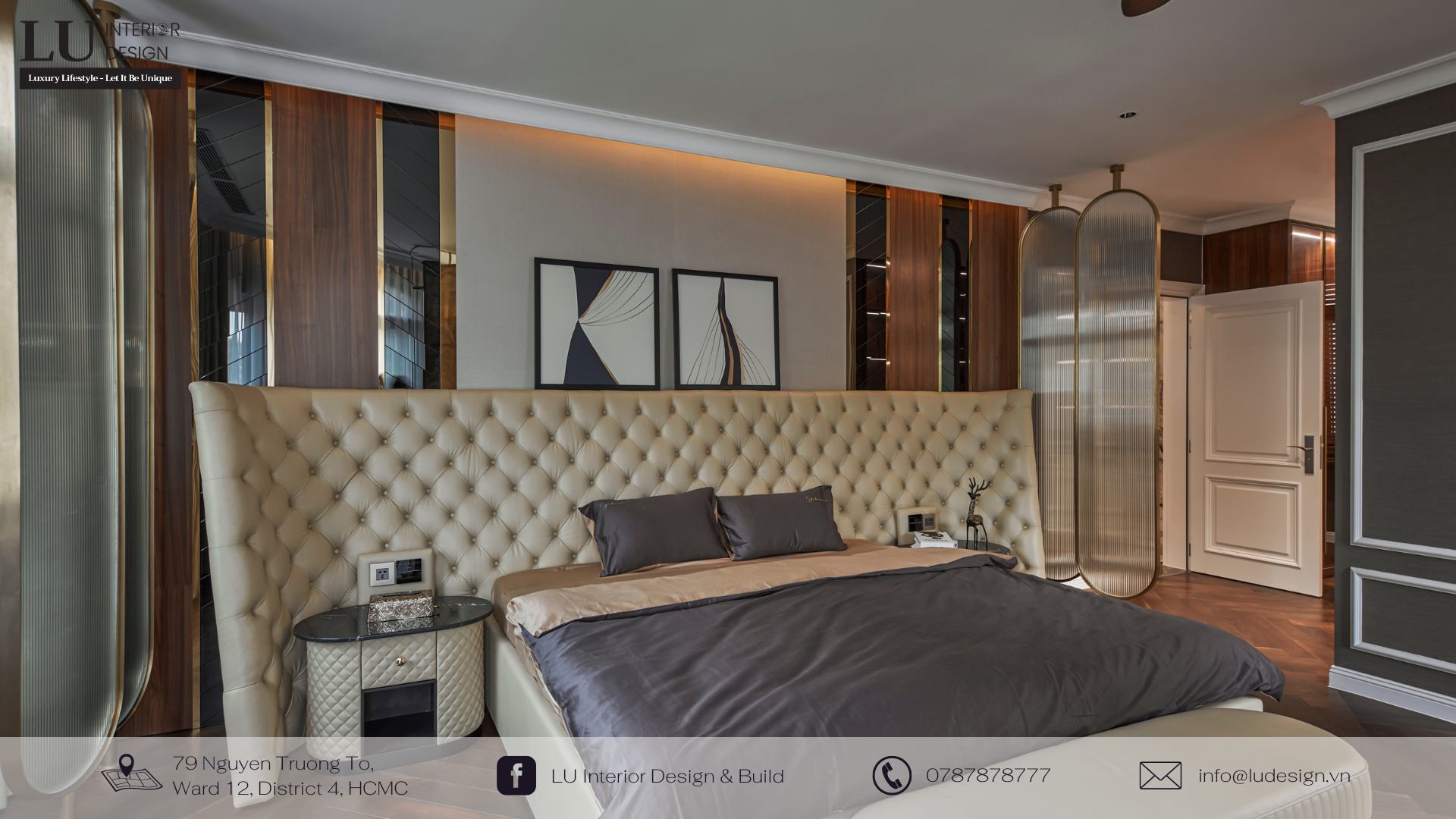 KTS nhà LU Design hoàn thiện vẻ đẹp nội thất cho không gian phòng ngủ bằng nhiều loại vật liệu mang tính chất phù hợp sự sang trọng mà gia chủ hướng tới | Nguồn: Dự án Victoria - Ảnh thực tế - LU Design.
