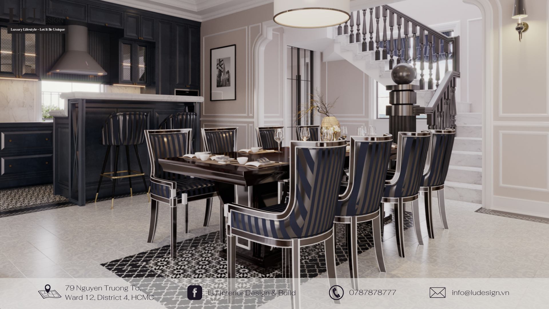 Bộ bàn, ghế mang họa tiết kỷ hà mang lại vẻ đẹp hoài cổ cho không gian | Dự án Swan Bay Villa - LU Design.