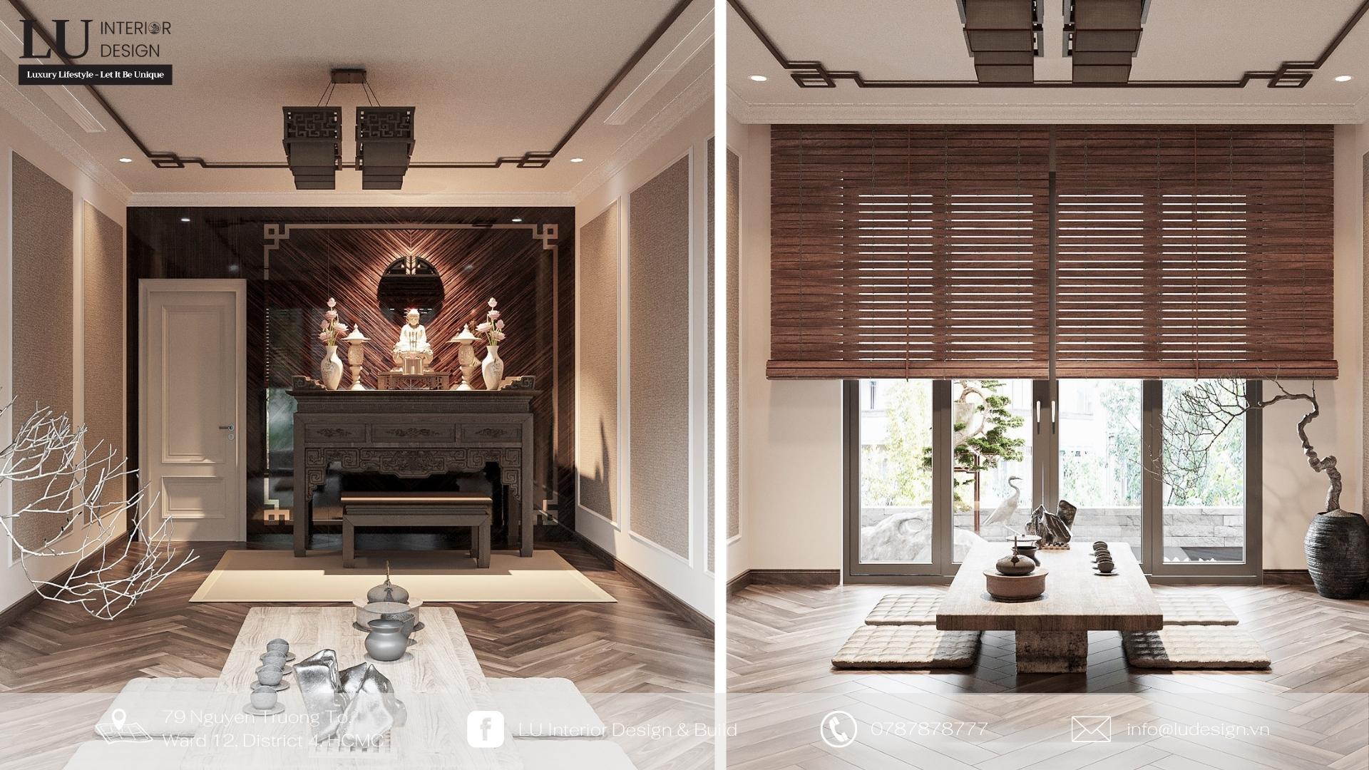 Quy tắc thiết kế nội thất phòng thờ theo phong thủy | Nguồn ảnh: Villa Tân Phú - LU Design.