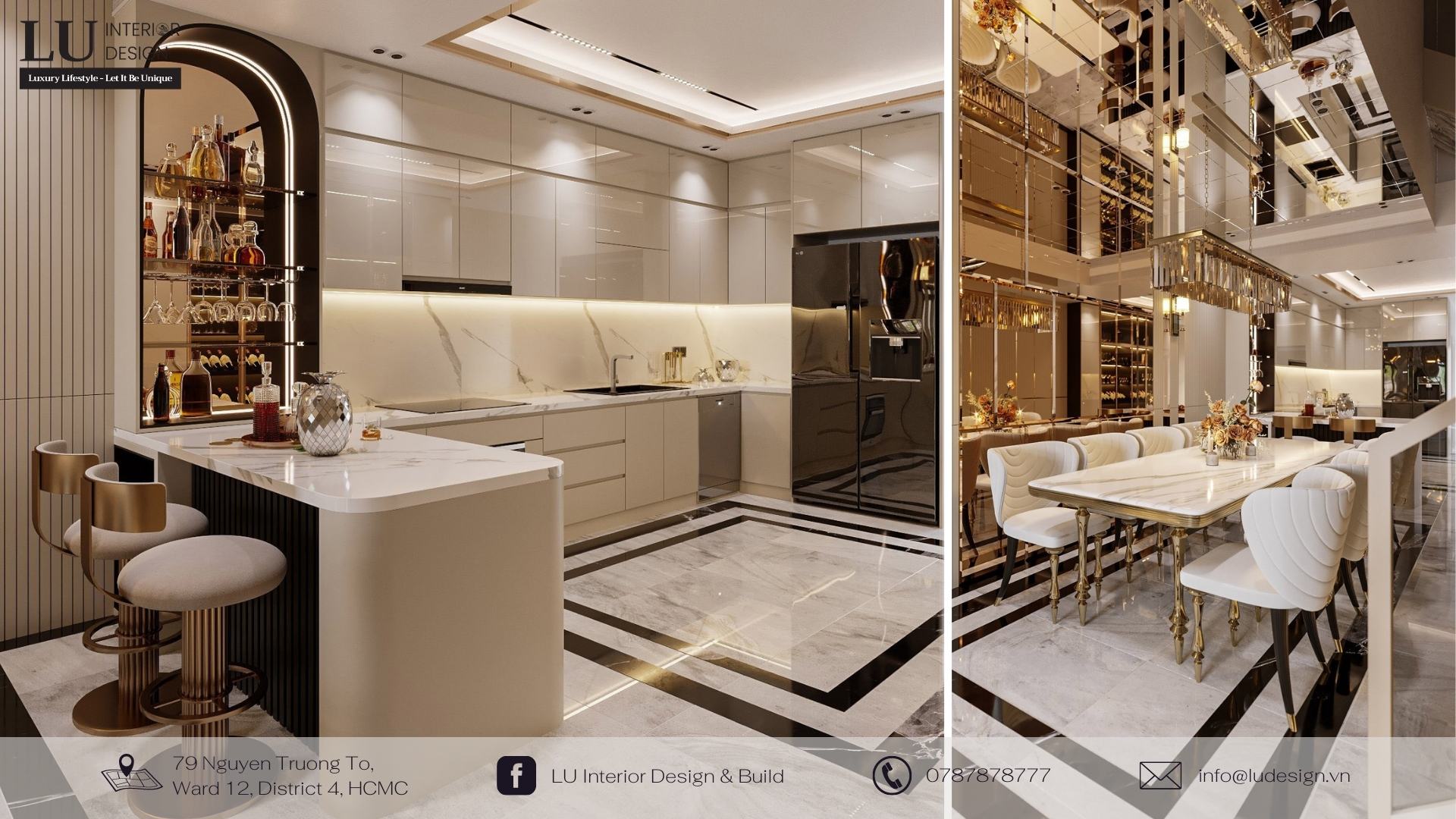 Sử dụng đồ nội thất làm từ kim loại cho thiết kế nội thất phòng bếp của người mệnh Kim | Dự án nhà phố Tân Phú - LU Design.